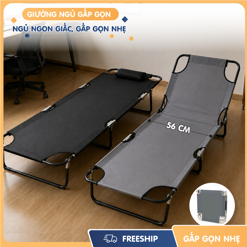 Giường gấp văn phòng ngủ trưa, kích thước 56 x 170 (cm) - Màu đen, ghi