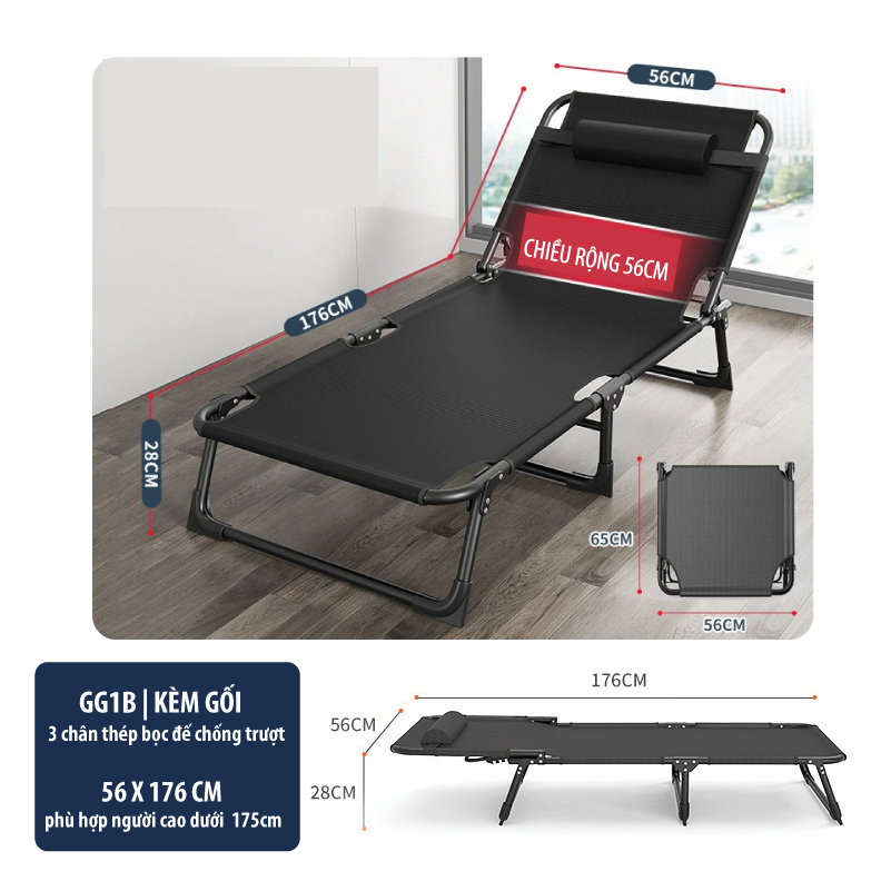 Giường gấp văn phòng ngủ trưa, kích thước 56 x 170 (cm) - Màu đen, ghi - Ảnh 2